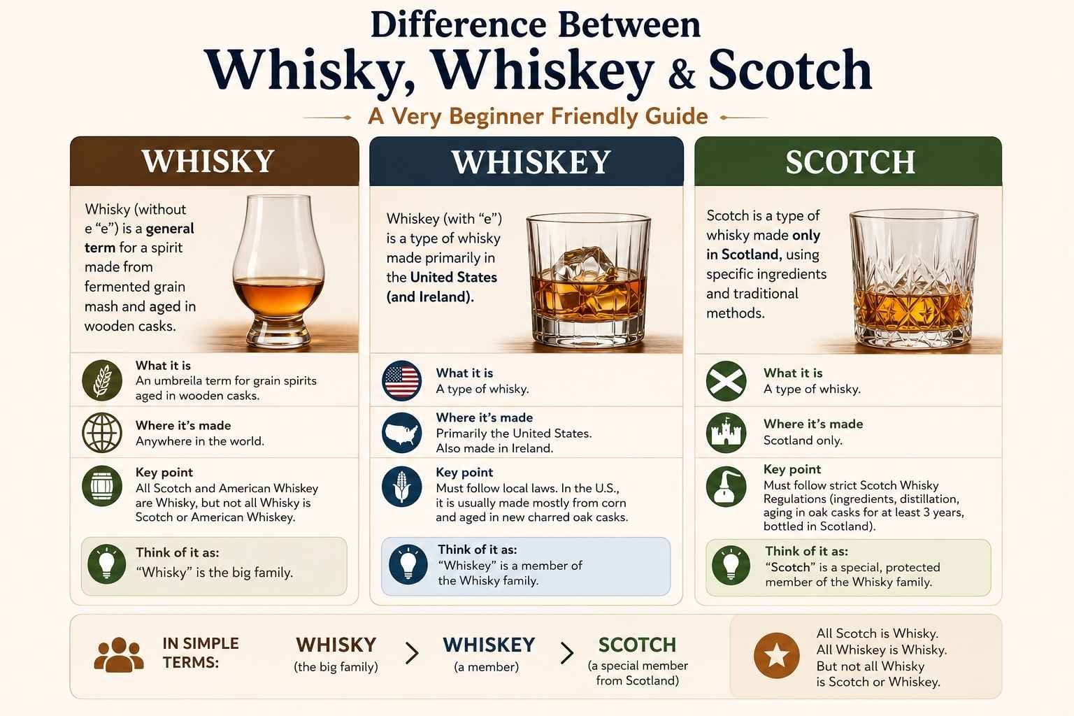 Difference Between Whisky, Whiskey & Scotch, A very Beginner Friendly Guide
